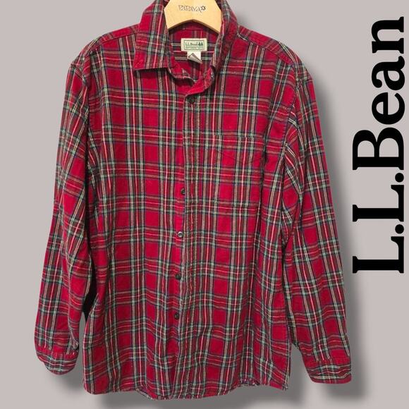 L.L. Bean men's red plaid button-up long sleeves shirt - medium - Picture 8 of 8